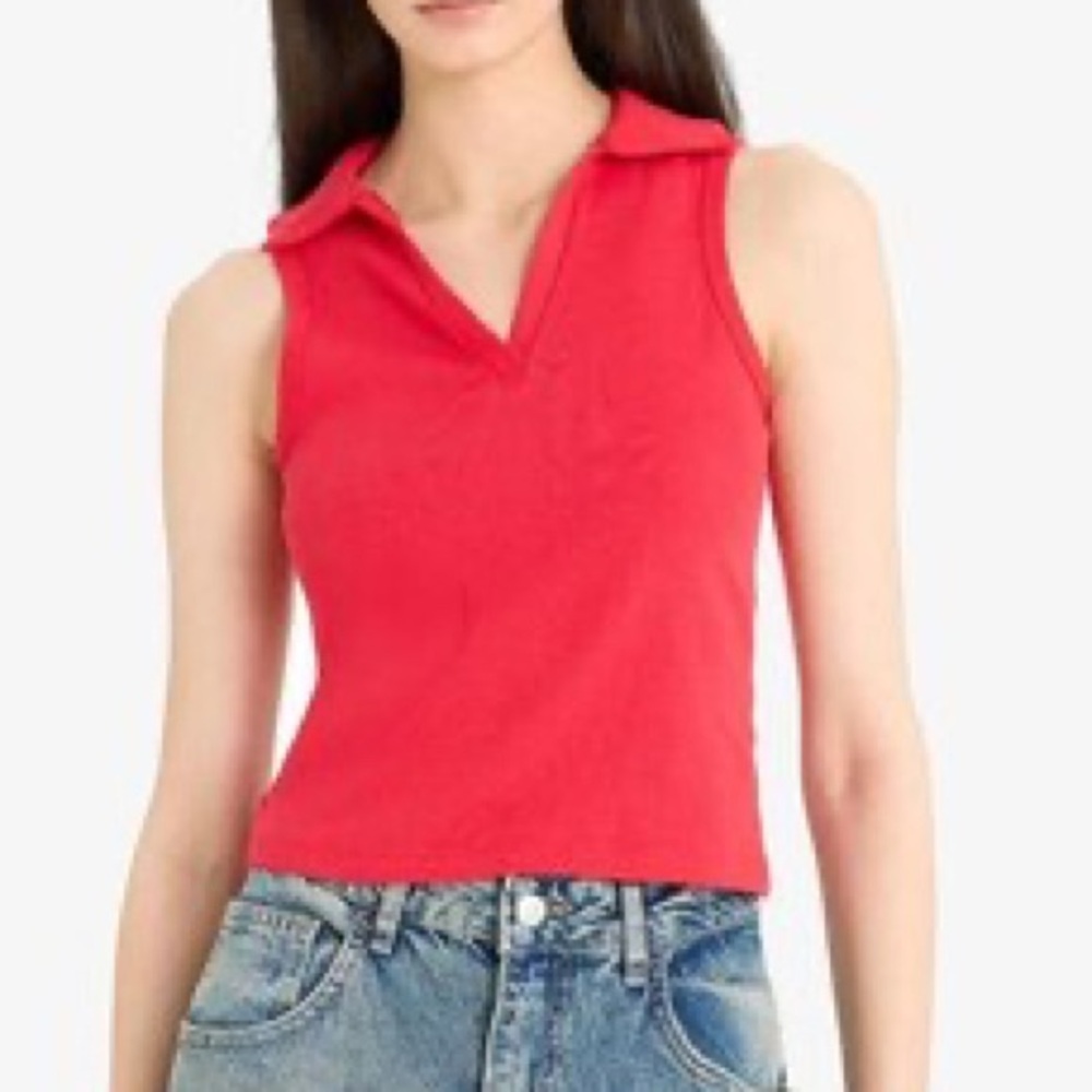 Ambiance Vibrant Red Collared Tank Top